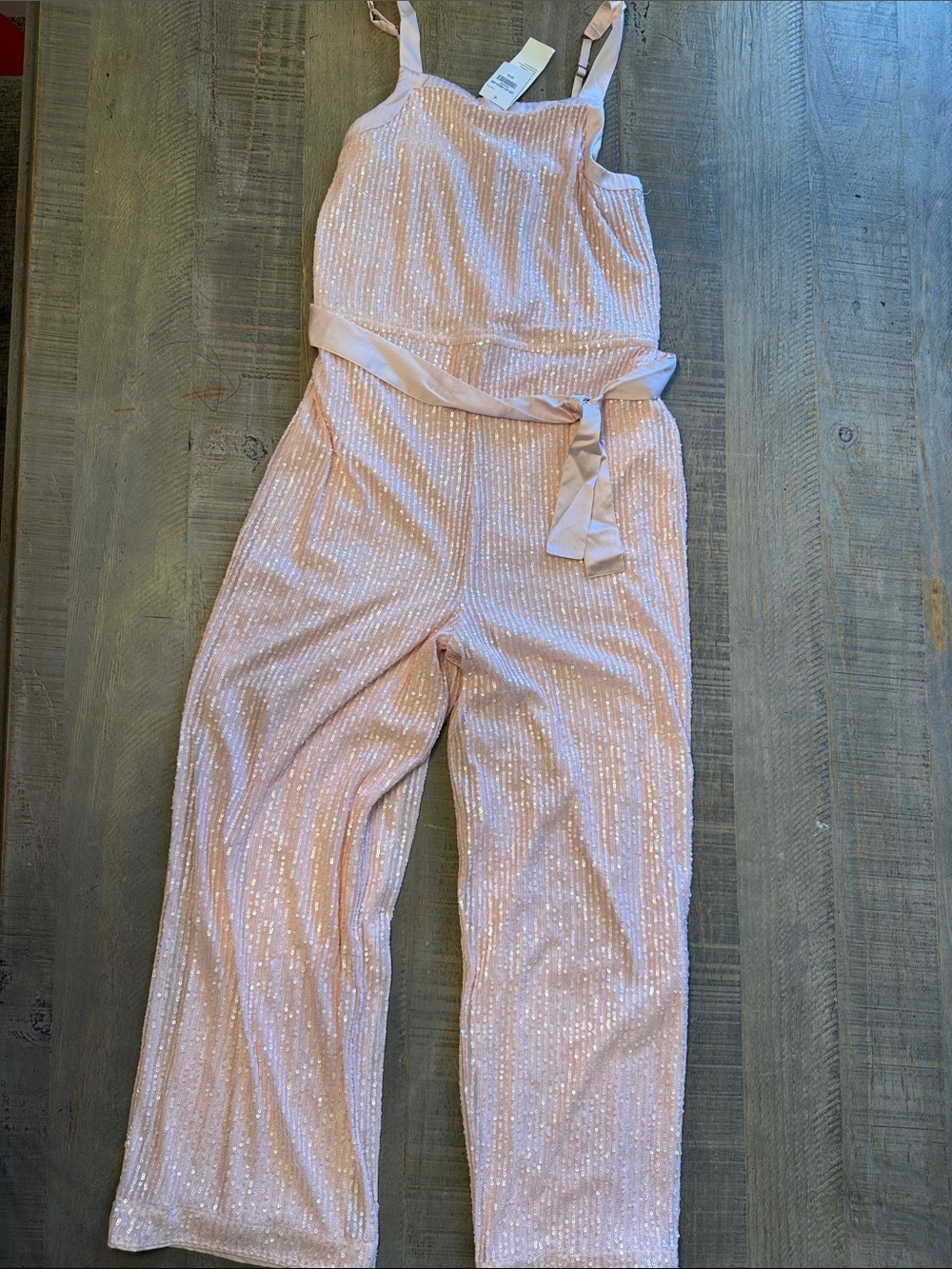 abercrombie kids Blush Pink Sequin Strap Jumpsuit with Waist Tie
